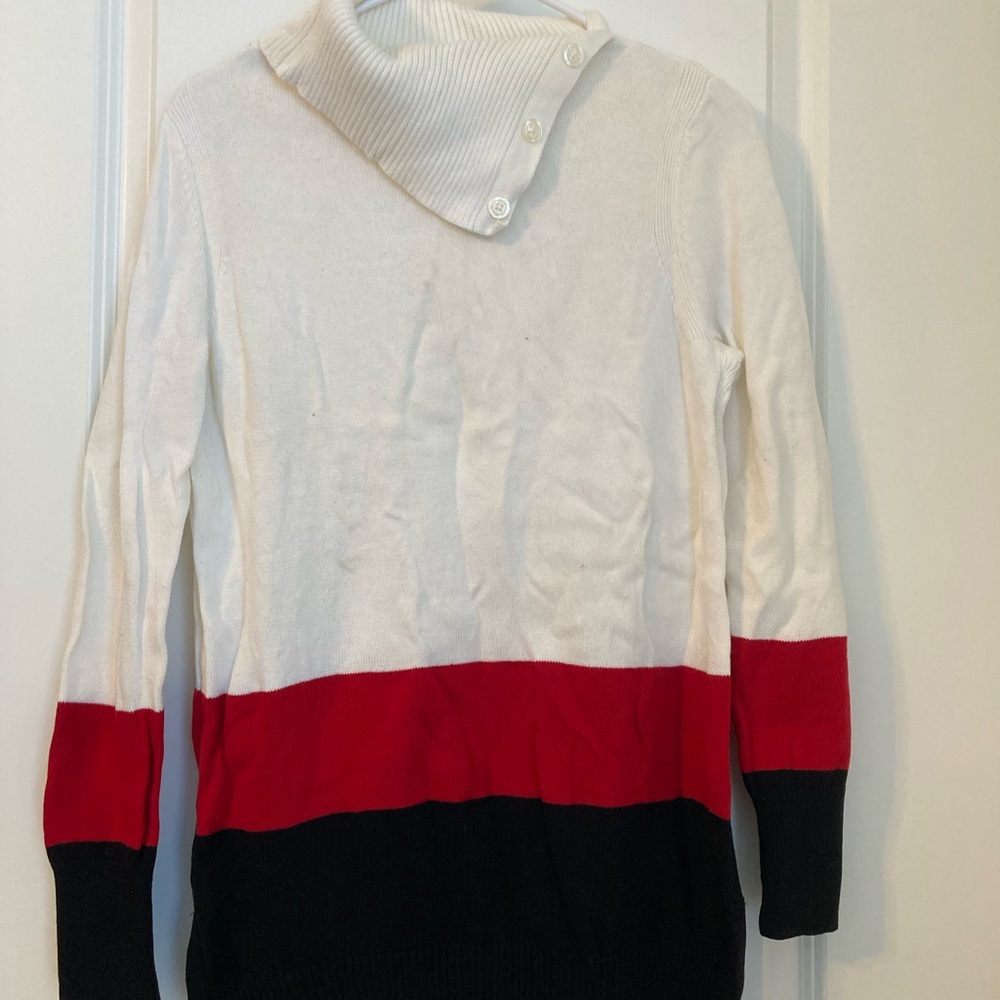 Colorblock Sweater with Button Collar